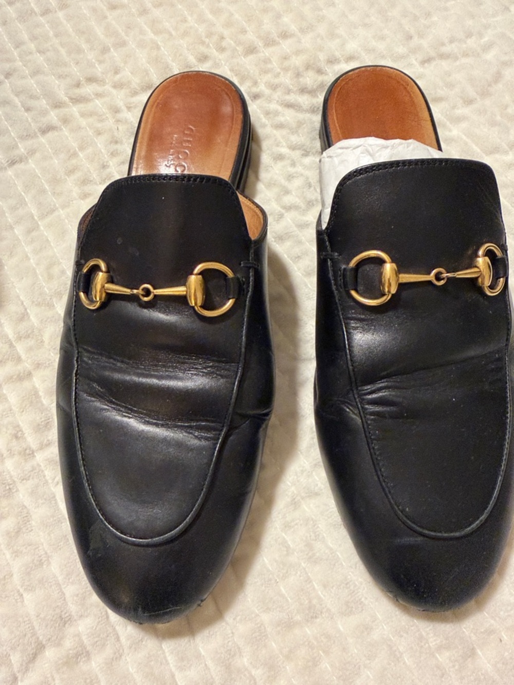 Gucci Black Leather Mule Loafers with Gold Horsebit - Picture 1 of 6